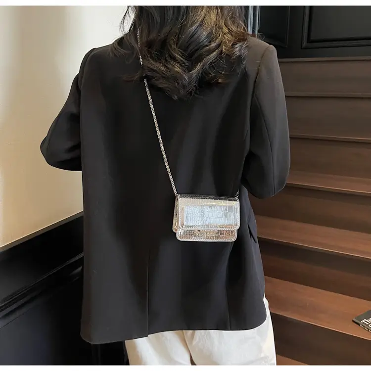 Pink Croc Leather Chain Shoulder Bag for Women — feature 17