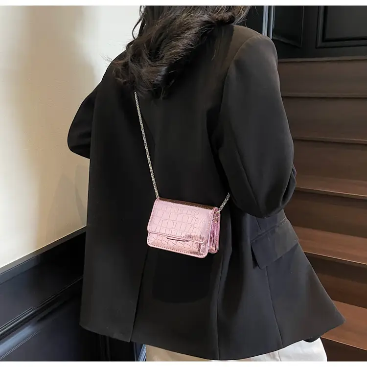Pink Croc Leather Chain Shoulder Bag for Women — feature 20