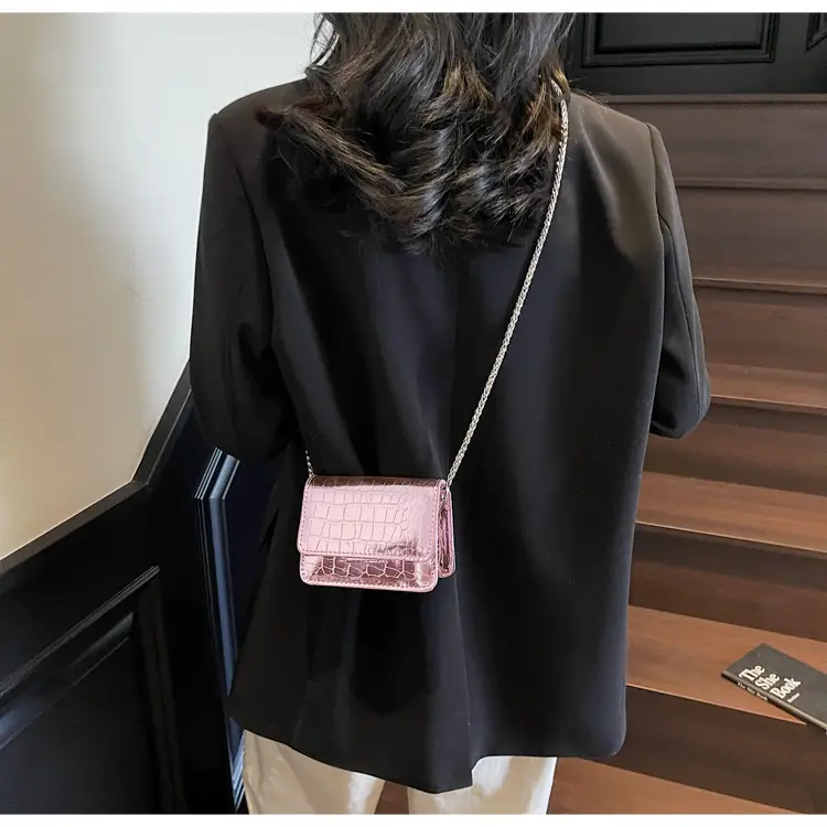 Pink Croc Leather Chain Shoulder Bag for Women — feature 22