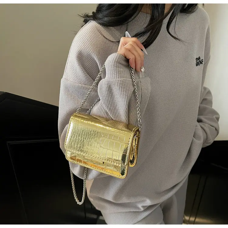 Pink Croc Leather Chain Shoulder Bag for Women — feature 24
