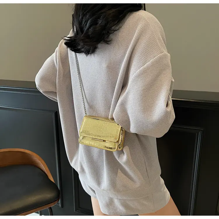 Pink Croc Leather Chain Shoulder Bag for Women — feature 26