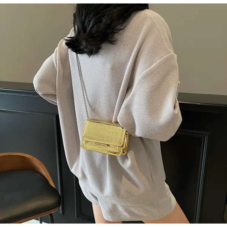 Pink Croc Leather Chain Shoulder Bag for Women — feature 27