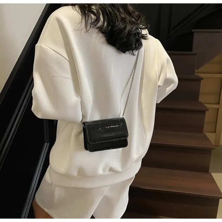 Pink Croc Leather Chain Shoulder Bag for Women — feature 37