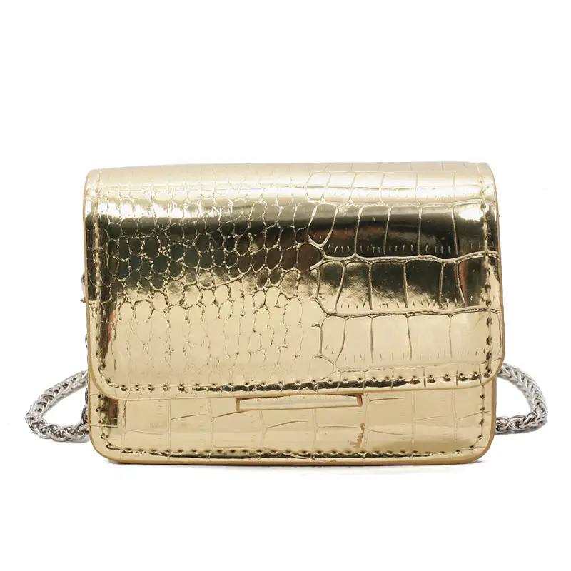Pink Croc Leather Chain Shoulder Bag for Women