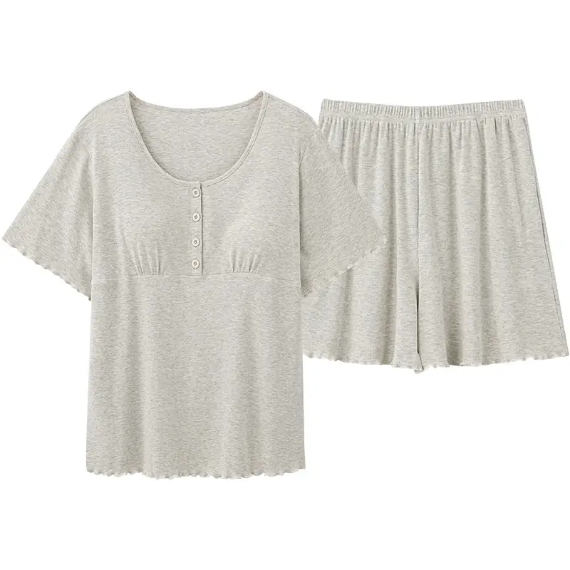 Pregnant Women's Pajamas Summer Thin Short-sleeved Shorts Colored Cotton Modal suit with Chest Pad Postpartum Lactation Monthly Clothing