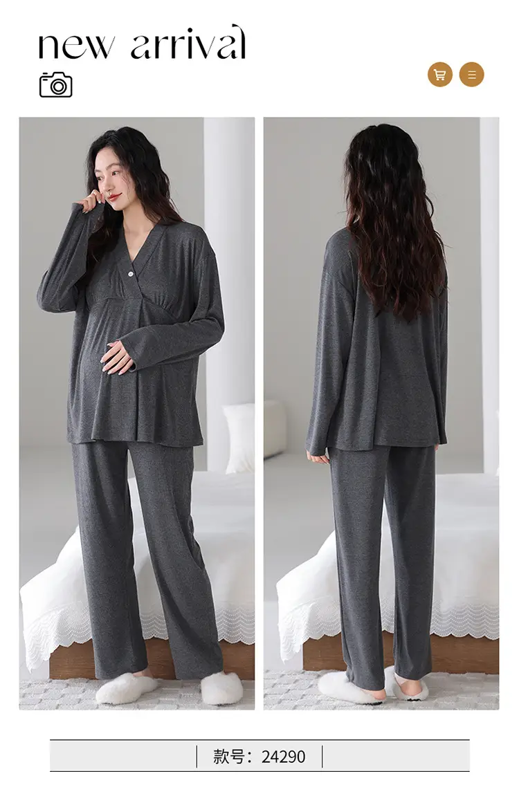Pregnant Women's Pajamas Summer Thin Short-sleeved Shorts Colored Cotton Modal suit with Chest Pad Postpartum Lactation Monthly Clothing — feature 27