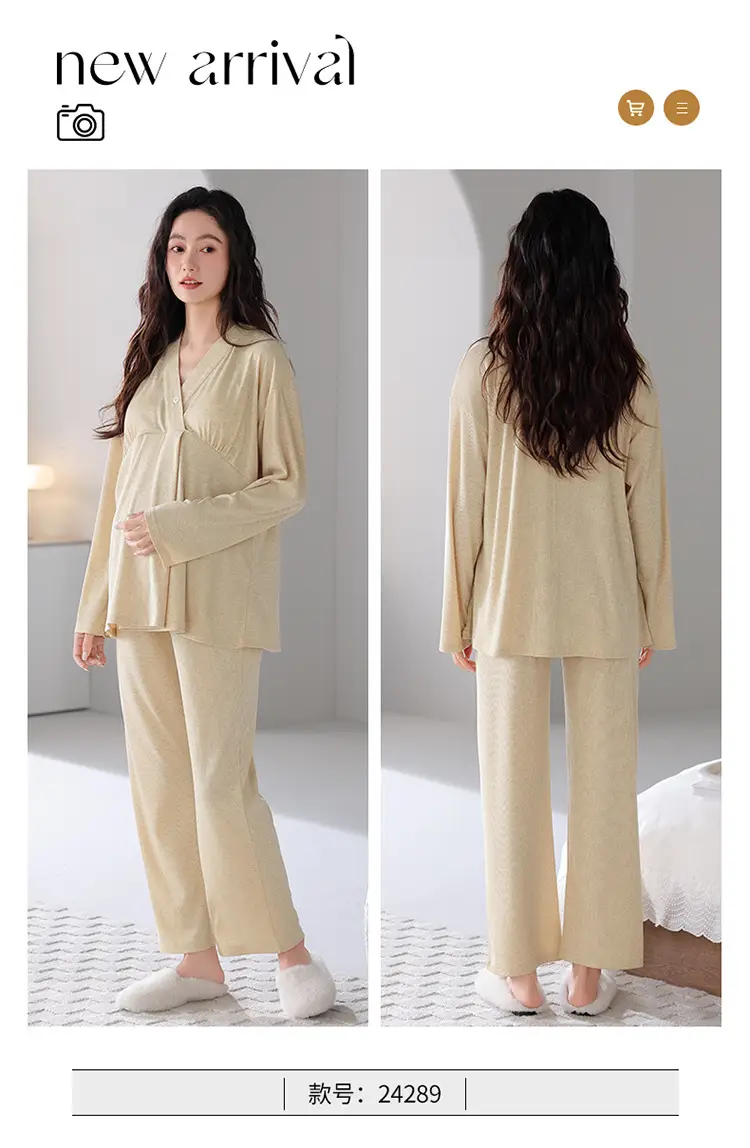 Pregnant Women's Pajamas Summer Thin Short-sleeved Shorts Colored Cotton Modal suit with Chest Pad Postpartum Lactation Monthly Clothing — feature 28