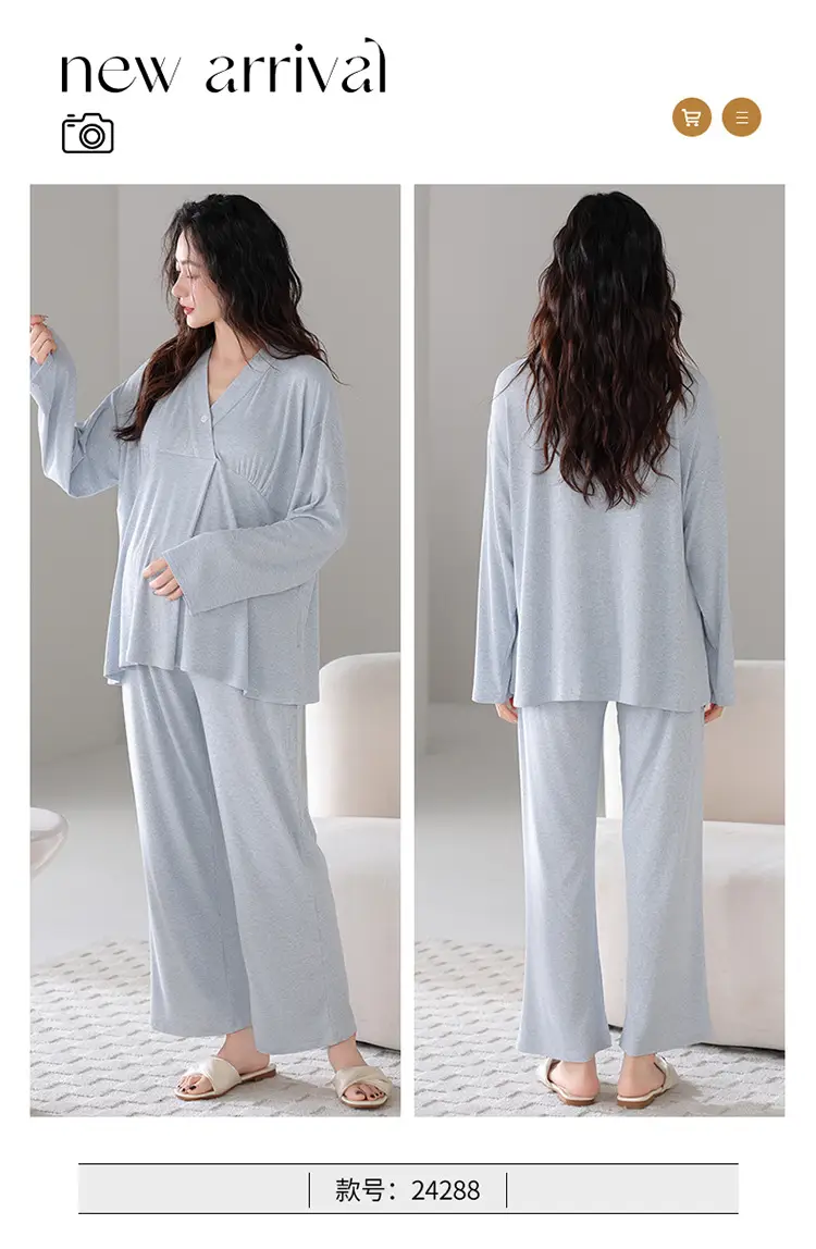 Pregnant Women's Pajamas Summer Thin Short-sleeved Shorts Colored Cotton Modal suit with Chest Pad Postpartum Lactation Monthly Clothing — feature 29