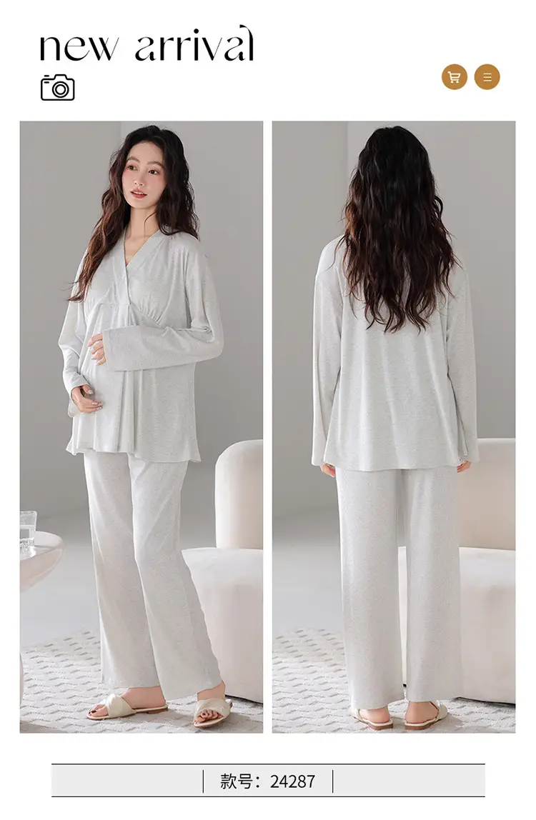 Pregnant Women's Pajamas Summer Thin Short-sleeved Shorts Colored Cotton Modal suit with Chest Pad Postpartum Lactation Monthly Clothing — feature 30