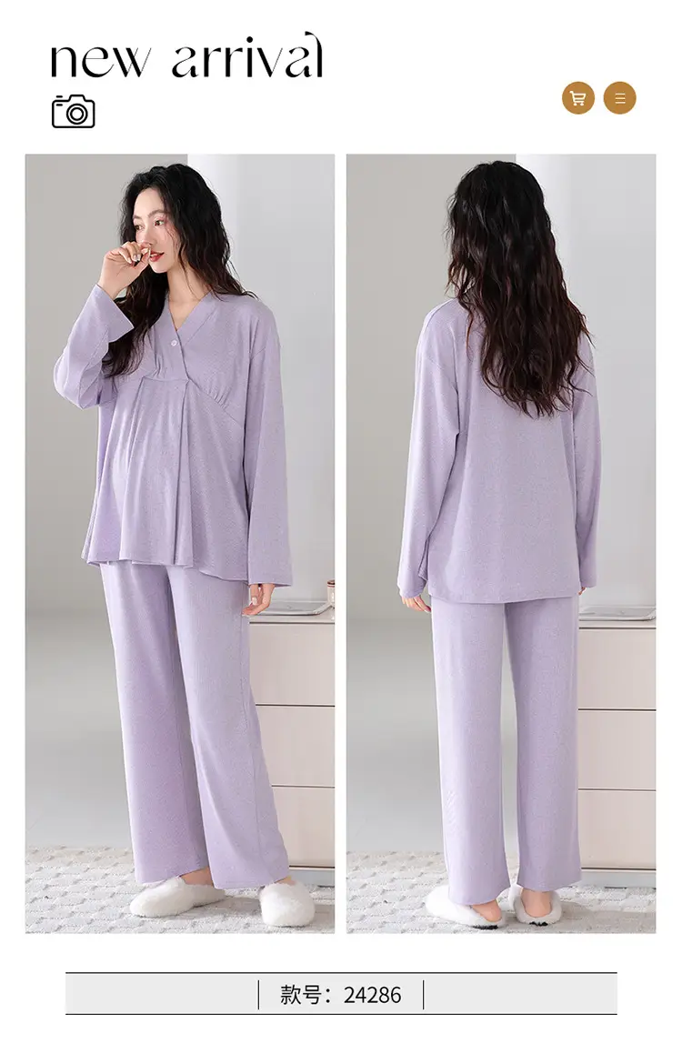 Pregnant Women's Pajamas Summer Thin Short-sleeved Shorts Colored Cotton Modal suit with Chest Pad Postpartum Lactation Monthly Clothing — feature 31
