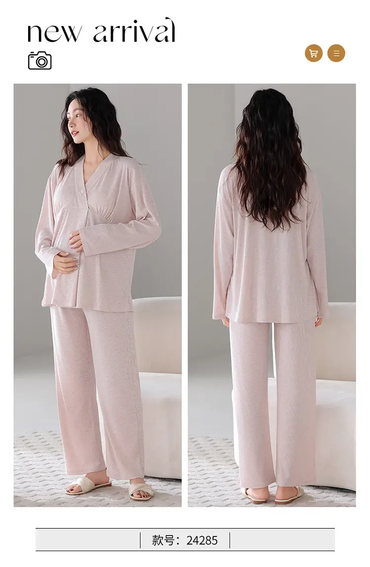 Pregnant Women's Pajamas Summer Thin Short-sleeved Shorts Colored Cotton Modal suit with Chest Pad Postpartum Lactation Monthly Clothing — feature 32