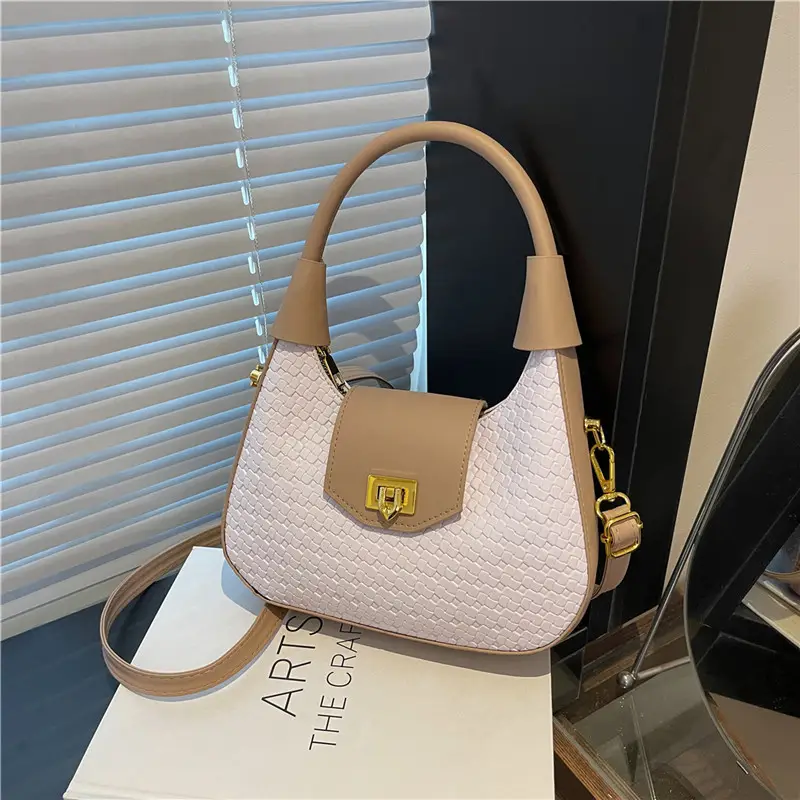 Women's French Crescent Shoulder Bag Beige White 2025 - Image 5