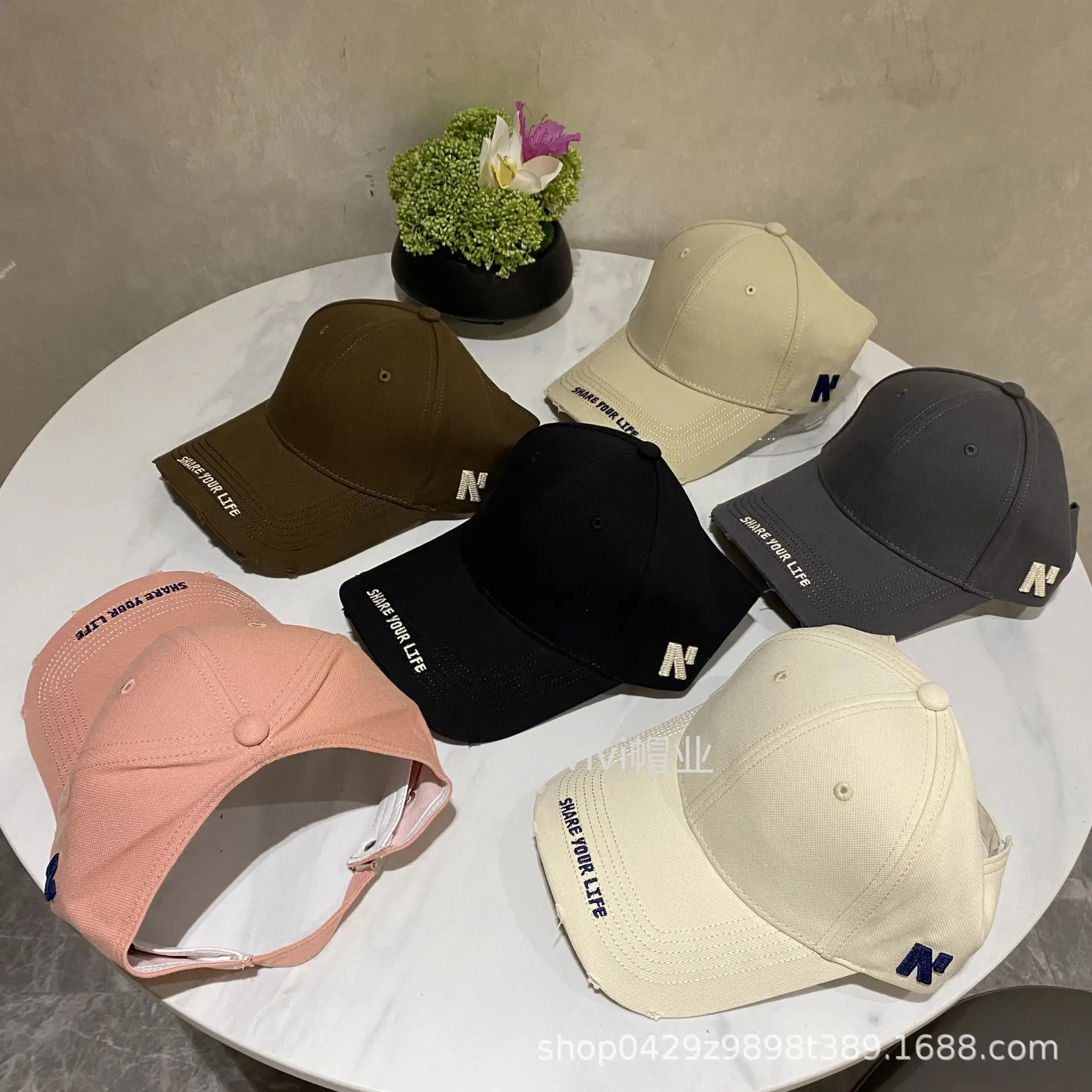 Women's Beige Letter Embroidered Baseball Cap Wide Brim Ponytail - Image 7