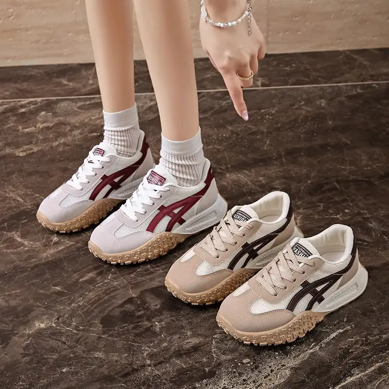 Women Retro Flats Sports Training Shoes White Maroon