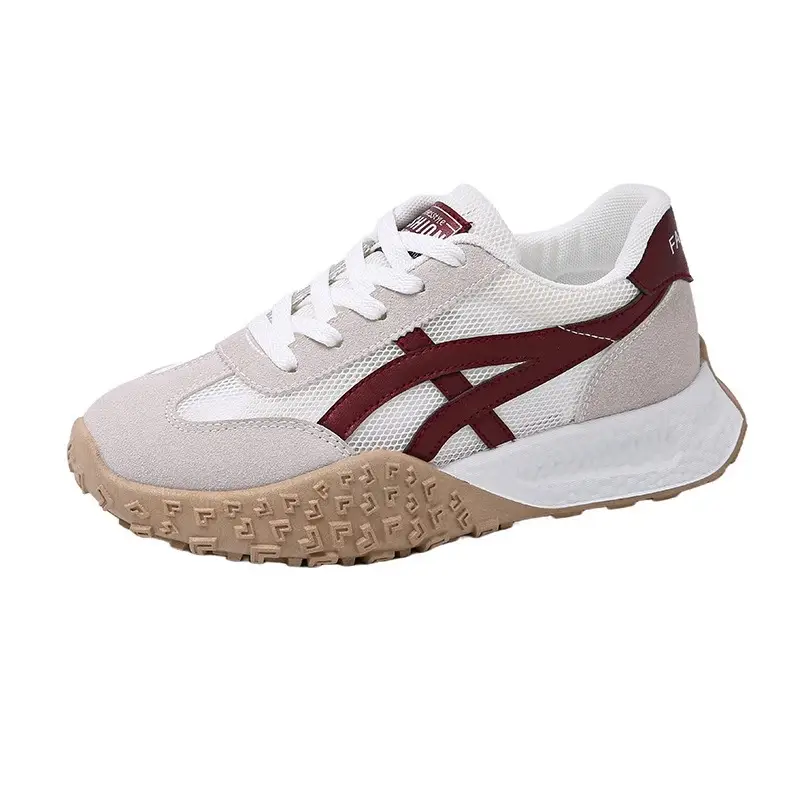 Women Retro Flats Sports Training Shoes White Maroon