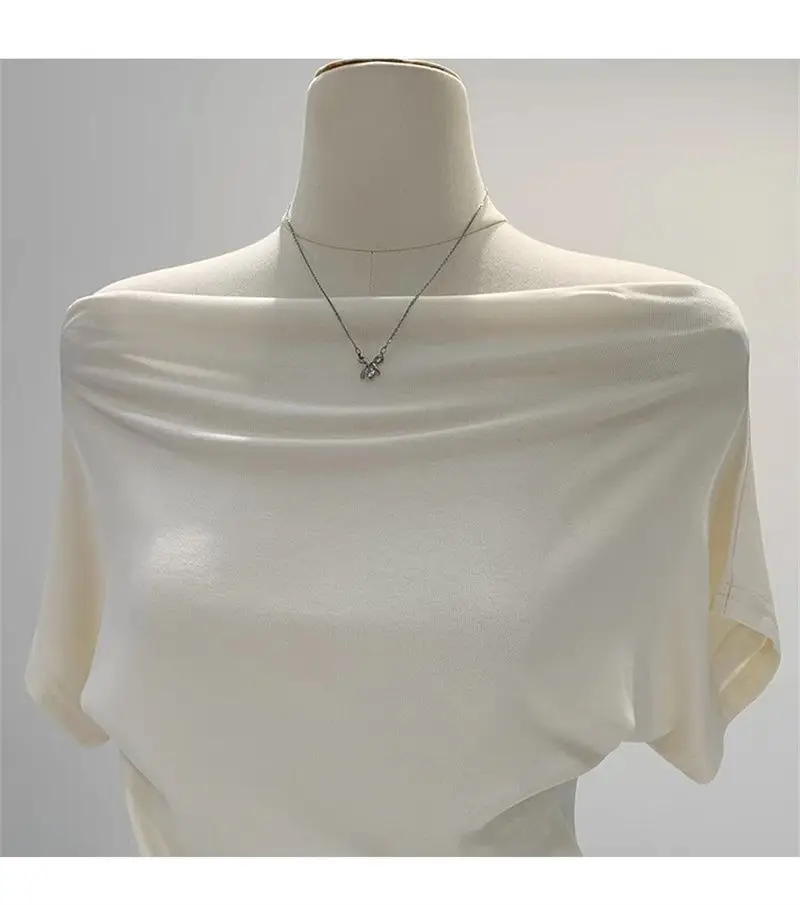 Super Touch Modal Cotton ~ One-Shoulder Collar Short-Sleeved T-Shirt for Women, Summer Design, Slim Off-Shoulder Slanted Shoulder Top, Trendy — feature 12