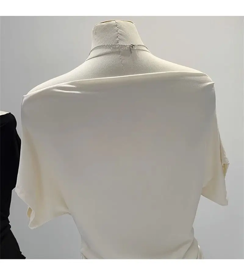 Super Touch Modal Cotton ~ One-Shoulder Collar Short-Sleeved T-Shirt for Women, Summer Design, Slim Off-Shoulder Slanted Shoulder Top, Trendy — feature 14