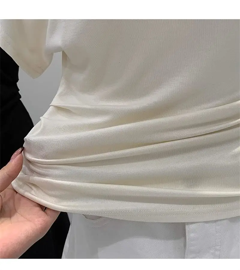 Super Touch Modal Cotton ~ One-Shoulder Collar Short-Sleeved T-Shirt for Women, Summer Design, Slim Off-Shoulder Slanted Shoulder Top, Trendy — feature 16