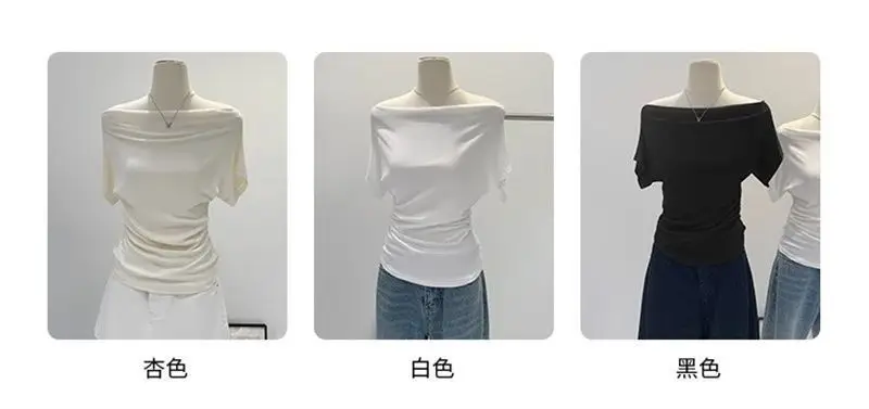 Super Touch Modal Cotton ~ One-Shoulder Collar Short-Sleeved T-Shirt for Women, Summer Design, Slim Off-Shoulder Slanted Shoulder Top, Trendy — feature 6