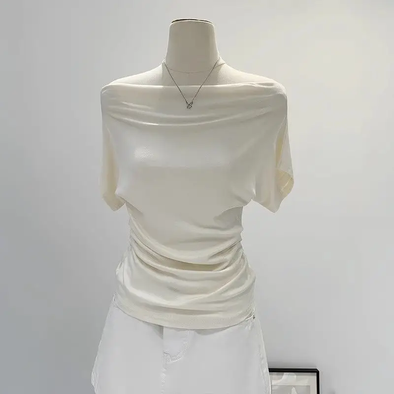 Super Touch Modal Cotton ~ One-Shoulder Collar Short-Sleeved T-Shirt for Women, Summer Design, Slim Off-Shoulder Slanted Shoulder Top, Trendy