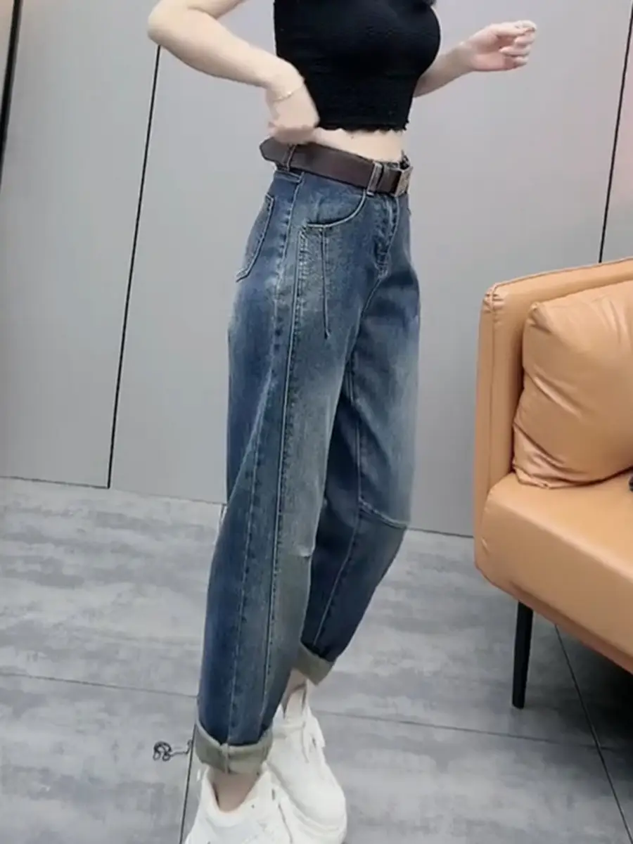 Plus Size Women's Retro Straight Cropped Jeans 2025 Spring New Trendy Slimming Harem Pants — feature 6