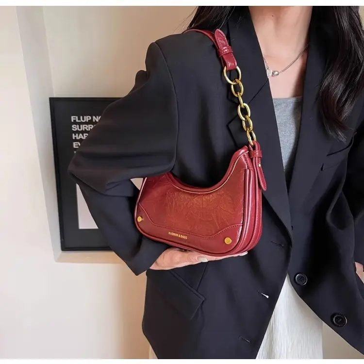 Women's Brown Leather Crossbody Bag with Gold Chain — feature 12