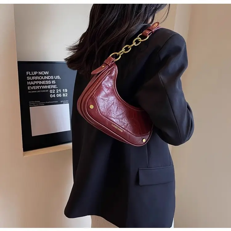 Women's Brown Leather Crossbody Bag with Gold Chain — feature 13