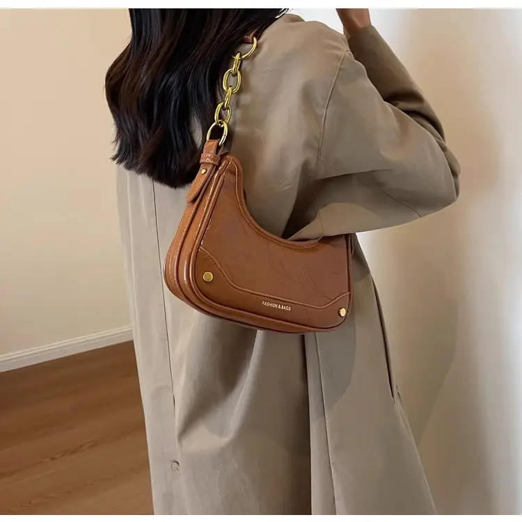 Women's Brown Leather Crossbody Bag with Gold Chain — feature 16