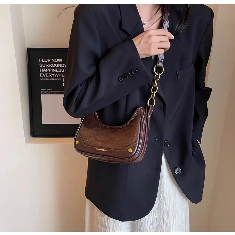 Women's Brown Leather Crossbody Bag with Gold Chain — feature 17