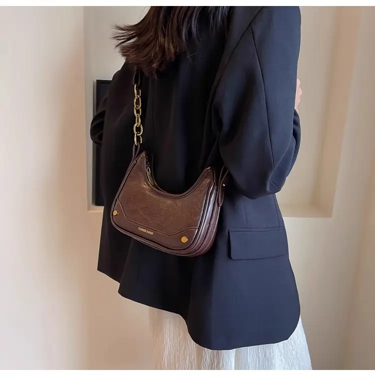 Women's Brown Leather Crossbody Bag with Gold Chain — feature 18