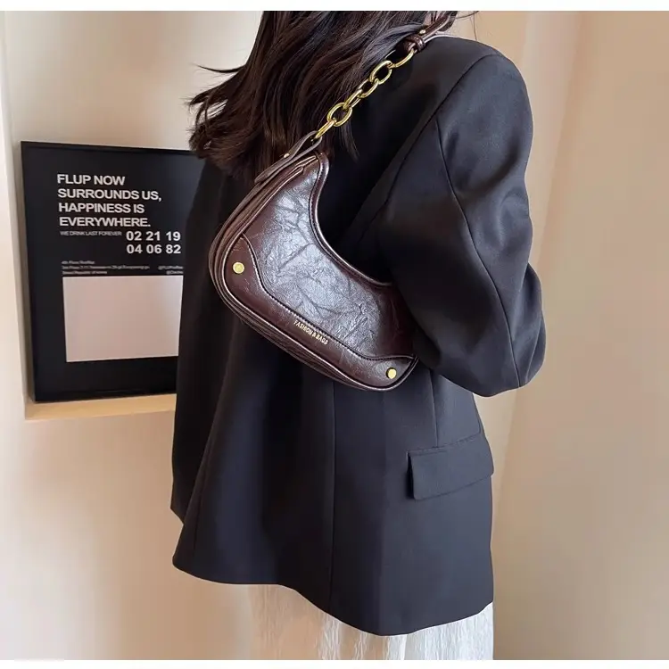 Women's Brown Leather Crossbody Bag with Gold Chain — feature 19