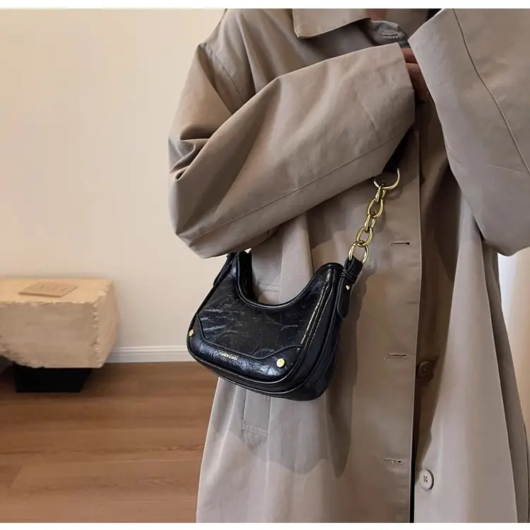 Women's Brown Leather Crossbody Bag with Gold Chain — feature 21