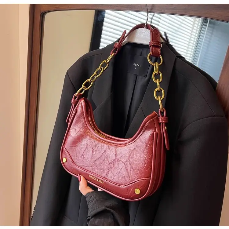 Women's Brown Leather Crossbody Bag with Gold Chain — feature 23