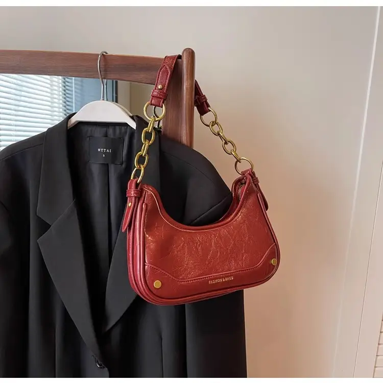 Women's Brown Leather Crossbody Bag with Gold Chain — feature 24