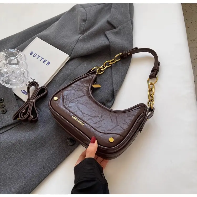 Women's Brown Leather Crossbody Bag with Gold Chain — feature 29