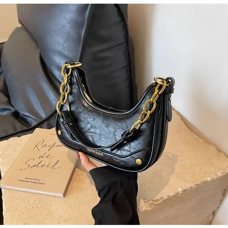 Women's Brown Leather Crossbody Bag with Gold Chain — feature 32
