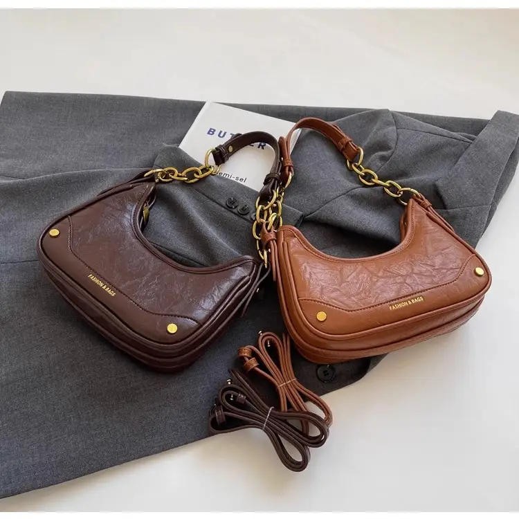 Women's Brown Leather Crossbody Bag with Gold Chain — feature 35
