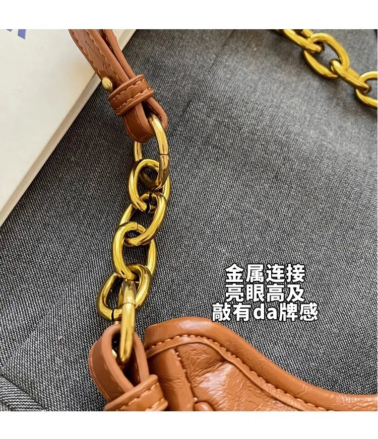 Women's Brown Leather Crossbody Bag with Gold Chain — feature 6