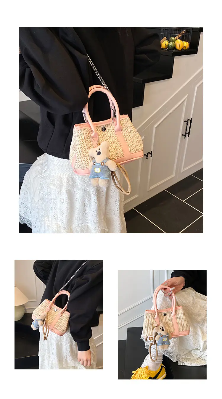 Women Straw Handbag with Cute Bear Design — feature 12