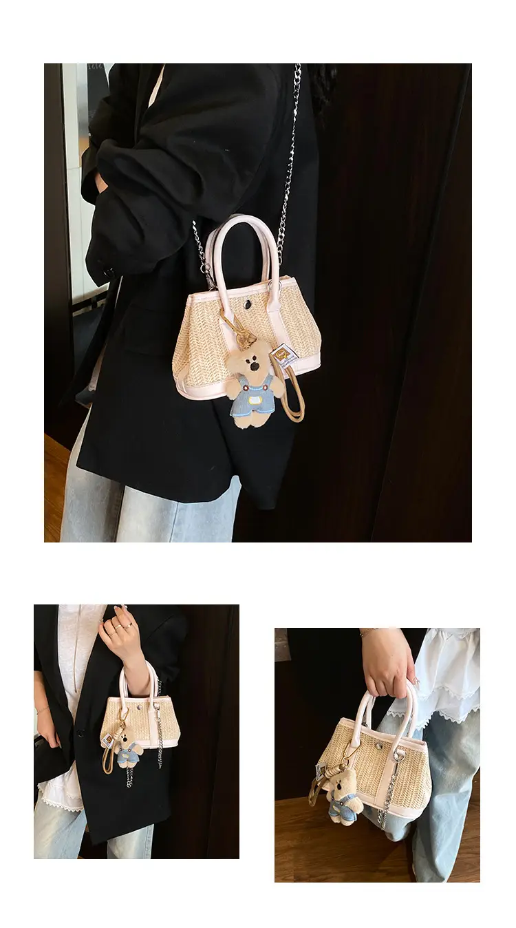 Women Straw Handbag with Cute Bear Design — feature 13