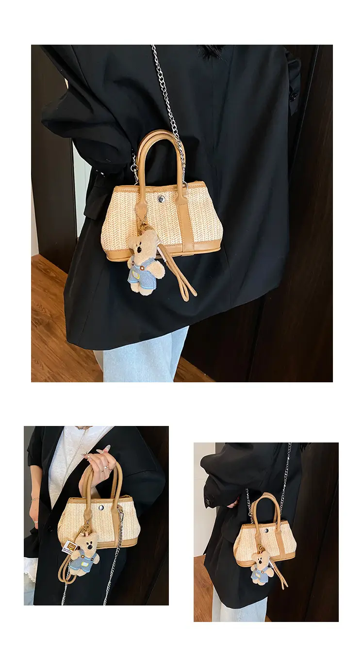 Women Straw Handbag with Cute Bear Design — feature 14