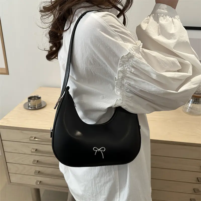 Black Bow Shoulder Bag for Women 2025 Spring
