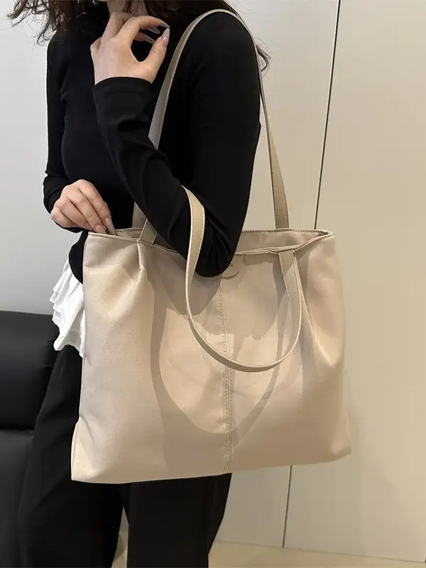 Beige Canvas Tote Bag for Students & Commuters - Image 6