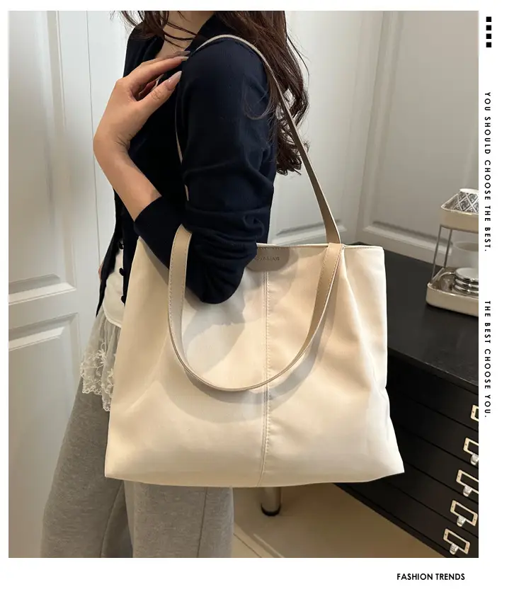 Beige Canvas Tote Bag for Students & Commuters — feature 2