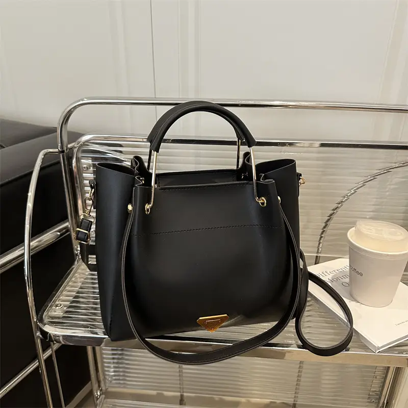 Black Leather Bucket Bag for Women 2025 - Image 2