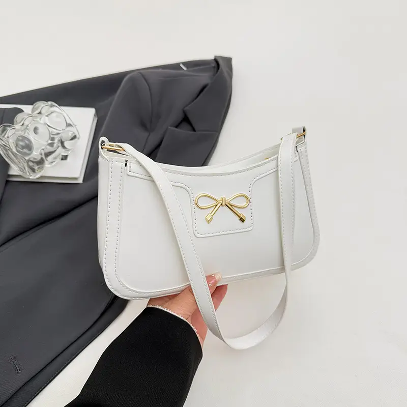 White Bow Shoulder Bag for Women Luxury Leather Commuter - Image 2