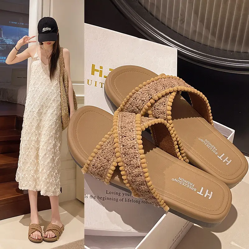 Cross New Summer Outfit Sandals and Slippers Women's Flat-bottomed Fashionable All-match Internet-famous Ins Trendy Beach Roman Shoes