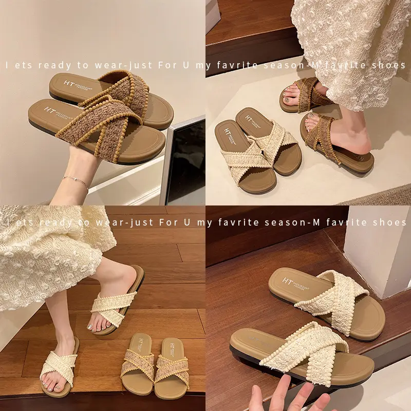 Cross New Summer Outfit Sandals and Slippers Women's Flat-bottomed Fashionable All-match Internet-famous Ins Trendy Beach Roman Shoes