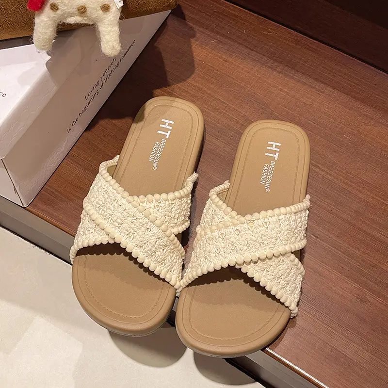 Cross New Summer Outfit Sandals and Slippers Women's Flat-bottomed Fashionable All-match Internet-famous Ins Trendy Beach Roman Shoes