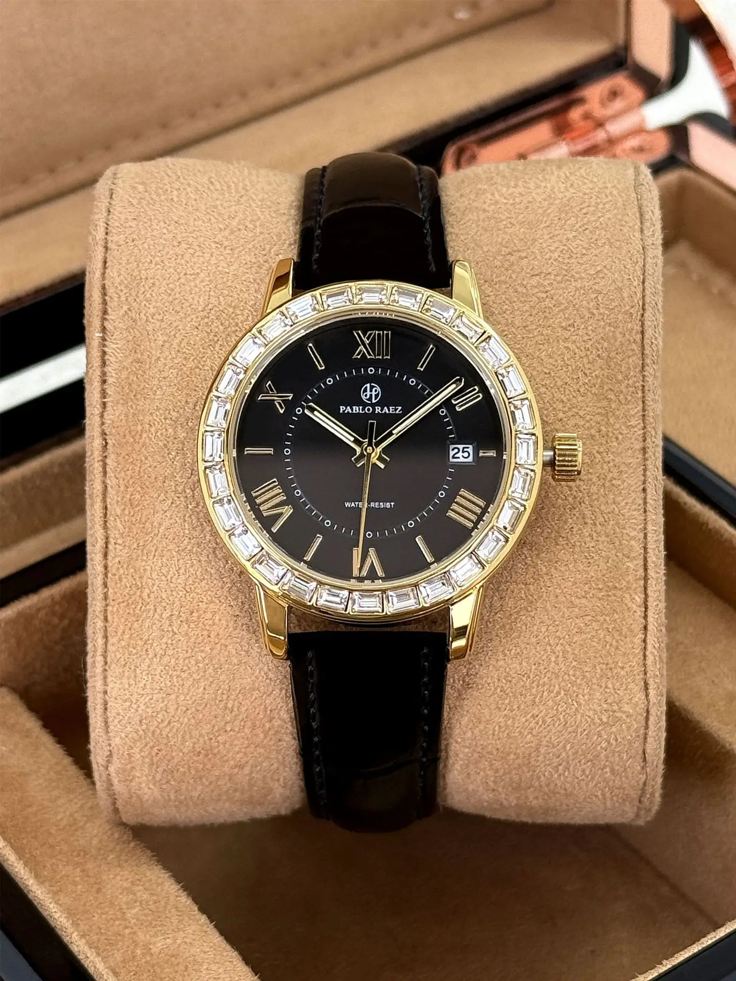 Women's Black Calendar Watch with Gold Plated Dial — feature 10